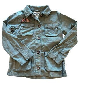 Osh Kosh Girl's 10 Green 100% Cotton Embroidered Floral Light Weight Long Jacket